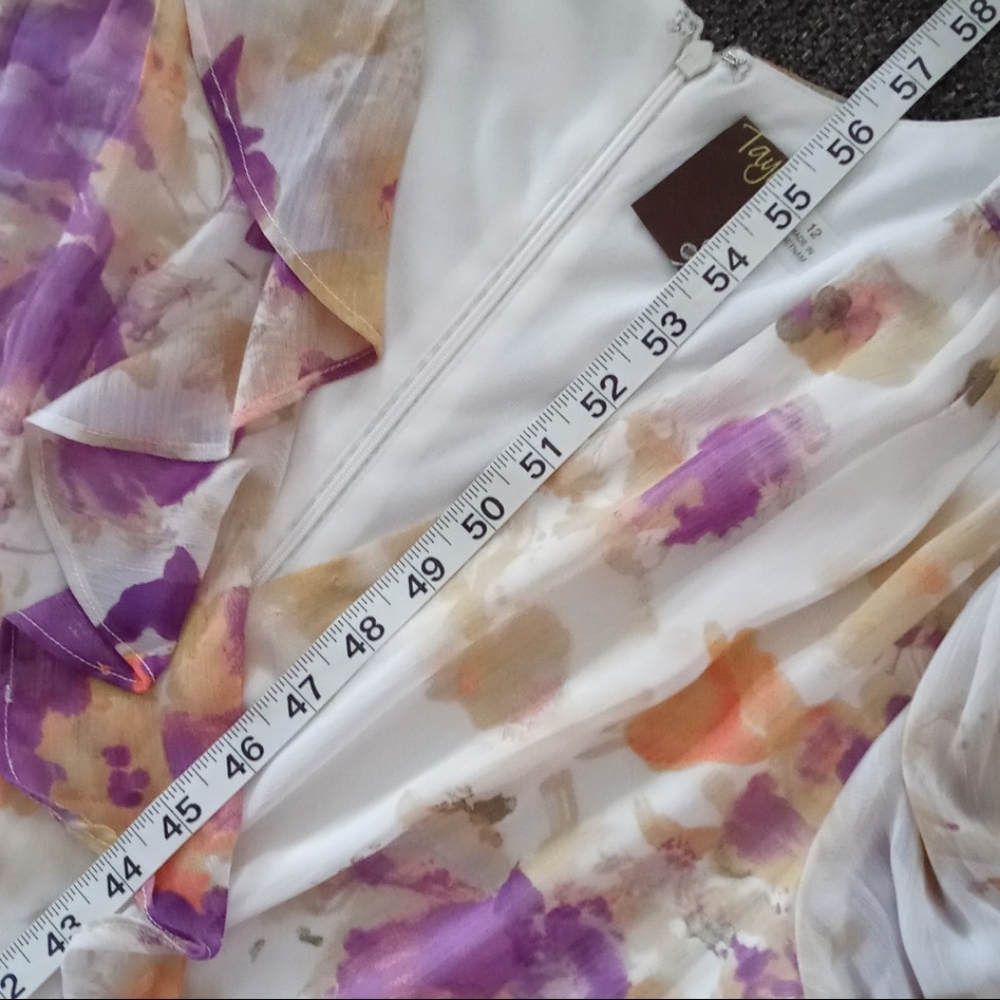 💜Taylor💜 - Purple/Peach/Cream Floral Chiffon Ruffle L/S V-Neck Midi Dress - Picture 16 of 16